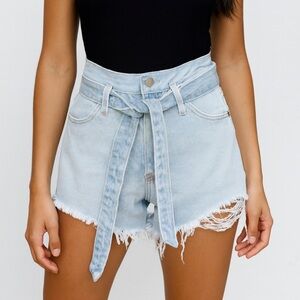 Aberocrombie & Fitch‎ Light Wash High Rise Denim Jean Shorts Waist Tie 29 / 8